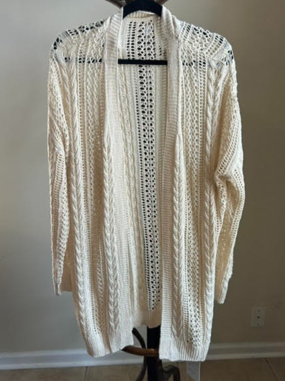 Gorgeous Cream Crochet Open Front Cardigan Duster Boho Boutique NWT